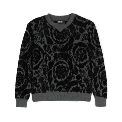 Young Versace Kids' Barocco- Jacquard Cotton Blend Jumper In Black