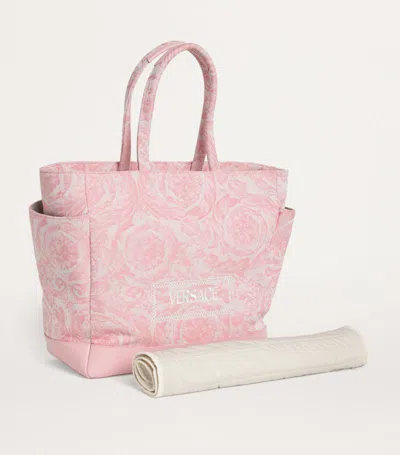 Young Versace Barocco Print Changing Bag In Pink