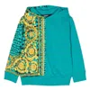 Young Versace Baroque-print Panelled Hoodie In Green