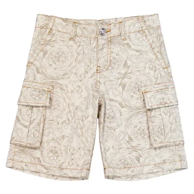 Young Versace Kids' Boys Barocco-print Denim Cargo Shorts In Neutral