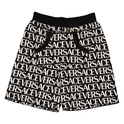 Young Versace Boys Repeat Logo Print Shorts In White/black