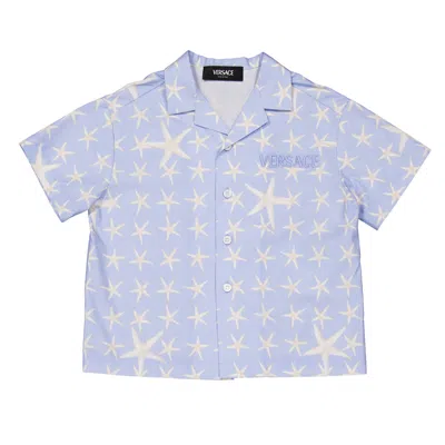 Young Versace Kids' Boys Stella Marina Cotton Poplin Shirt In Blue