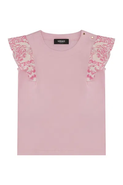 Young Versace Kids' Cotton Crew-neck T-shirt In Pink