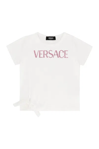 Young Versace Cotton Crew-neck T-shirt In White