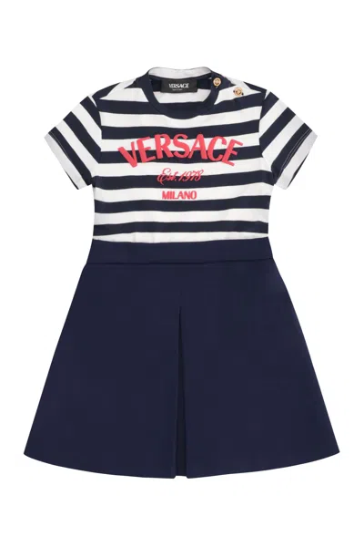 Young Versace Kids' Cotton Mini-dress In Blue