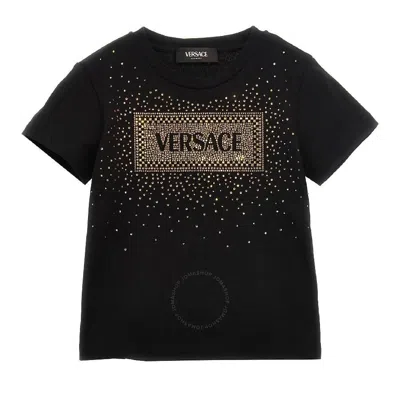Young Versace Kids'  Girls 90s Vintage Crystal Logo T-shirt In Black