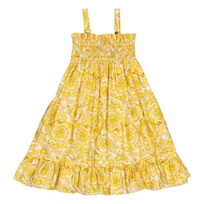 Young Versace Girls Allover Baroque Print Dress In Yellow