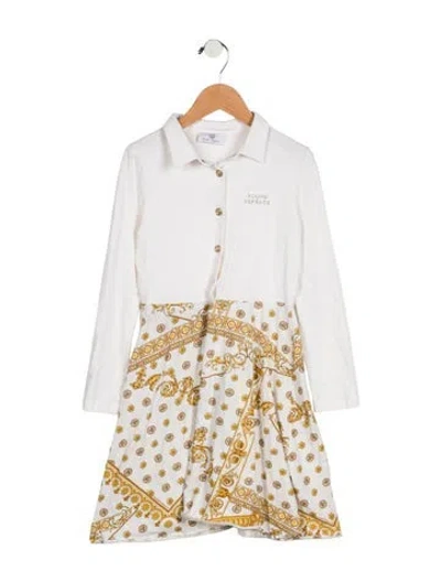 Pre-owned Young Versace Kids' Girls' Barocco Logo Dress In White