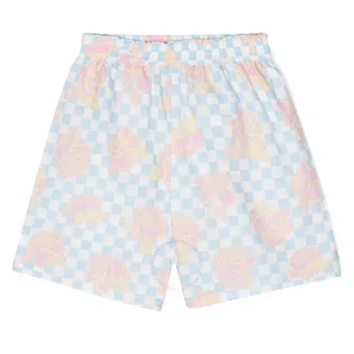Young Versace Kids'  Girls Checkboard Rose Poplin Shorts In Blue