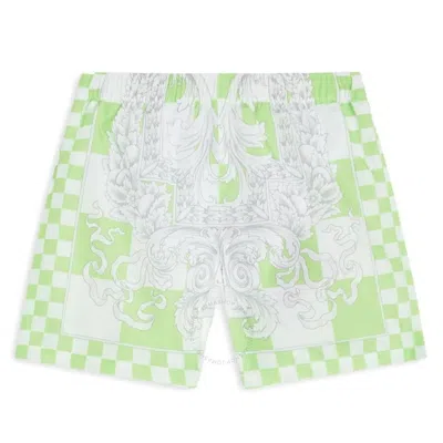 Young Versace Kids'  Girls Checkerboard Barocco Swim Shorts In Green/white