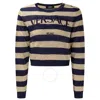 Young Versace Girls Crew Neck Stripe Pattern Sweaters In Blue