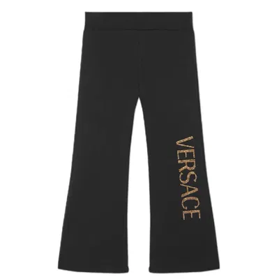 Young Versace Girls Crystal Logo Kids Sweatpants In Black