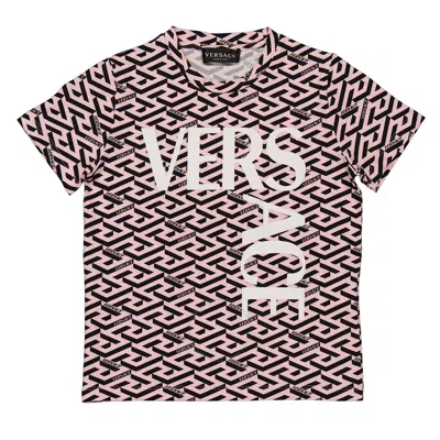 Young Versace Girls La Greca Logo Print Cotton T-shirt In Multi
