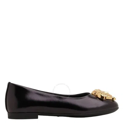 Young Versace Girls Medusa Head Leather Ballerinas In Black