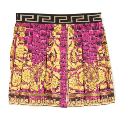 Young Versace Girls Multi-color Pleated Skirts In Pink