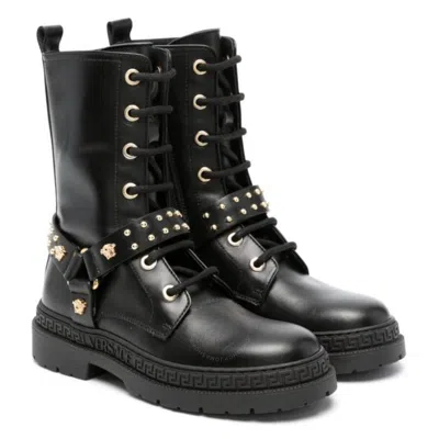 Young Versace Girls Studded Biker Boots In Black