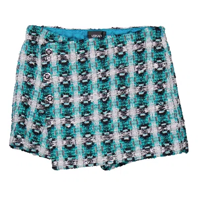 Young Versace Kids'  Girls Tweed Medusa Shorts In Blue