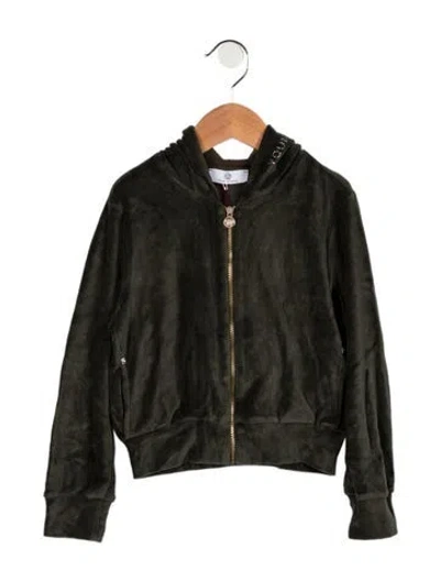 Pre-owned Young Versace Kids' Girls' Velour Crystal Embellished Hoodie In Green