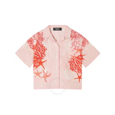 Young Versace Versace Kids Cotton Sea Print Shirt (4-14 Years) In Pink/white