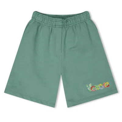 Young Versace Kids Floral Logo Cotton Shorts In Green