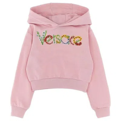 Young Versace Kids Floral Logo Embroidered Hoodie In Multi