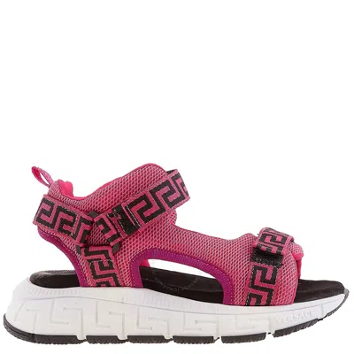 Young Versace Kids Greca Mesh Sandals In Red