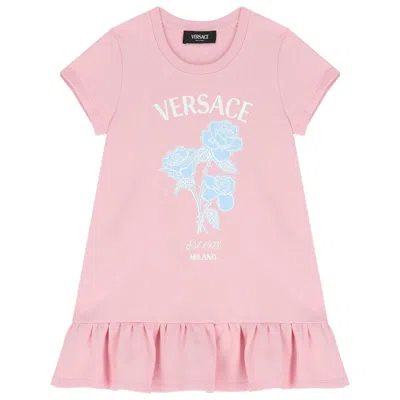 Young Versace Kids Logo Print Cotton Dress In Pink