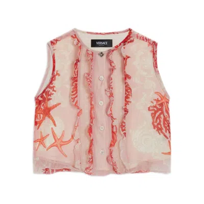 Young Versace Kids Medusa Head-motif Round Neck Silk Shirt In Pink