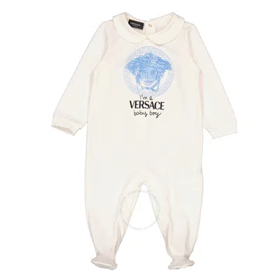 Young Versace Kids Stretch-cotton Medusa Logo Jumpsuit In White
