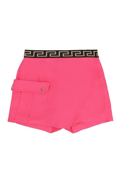 Young Versace Kids' La Greca Logo Waistband Wrap Skorts In Tropical Pink