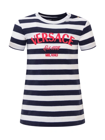 Young Versace Babies' Logo Dress In Navy-bianco-rosso