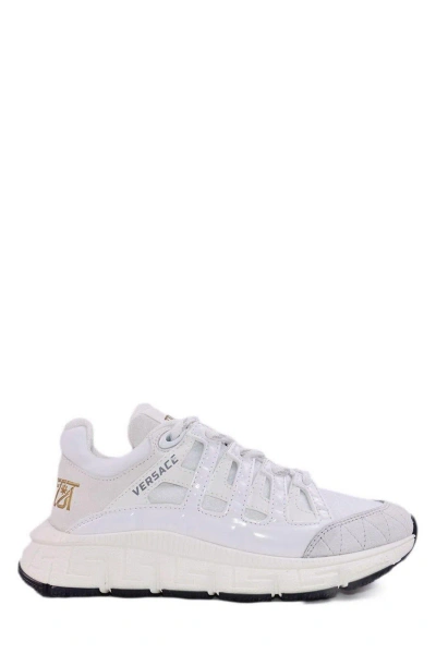 Young Versace Kids' Logo Patch Lace-up Sneakers In Bianco Oro