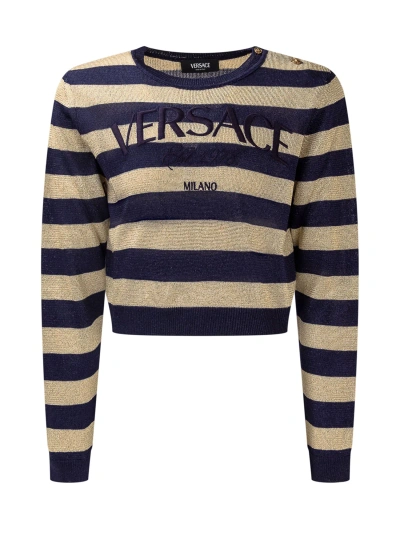 Young Versace Kids' Nautical Stripe Shirt In Navy-oro