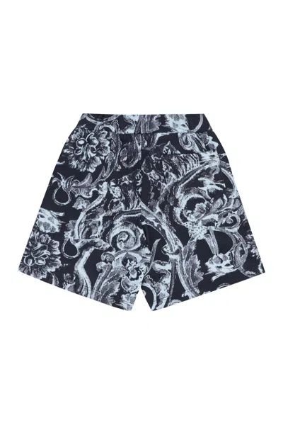 Young Versace Printed Cotton Shorts In Multi