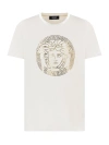 Young Versace T-shirt With Logo In Bianco-oro