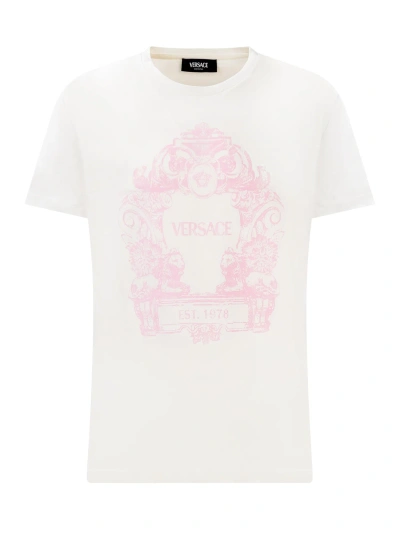 Young Versace Kids' T-shirt With Logo In Bianco-rosa