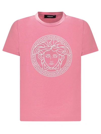 Young Versace Kids' T-shirt With Logo In Tutu Pink-bianco