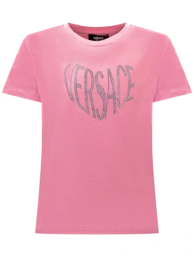 Young Versace Kids' T-shirt With Logo In Tutu Pink-rosa