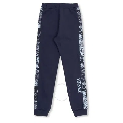 Young Versace Versace Kids Barocco Printed Jersey Sweatpants In Blue
