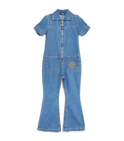 Young Versace Kids' Denim Medusa Jumpsuit (4-14 Years) In Blue