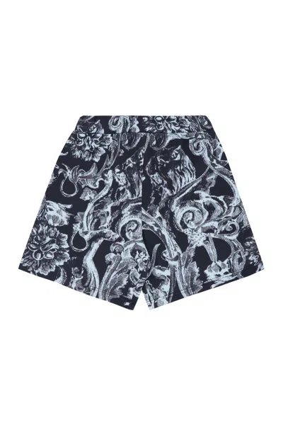 Young Versace Young Boy Barocco Print Cotton Shorts In Blue