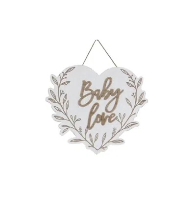 Young's Inc Baby Love Wood Heart Wall Sign In White