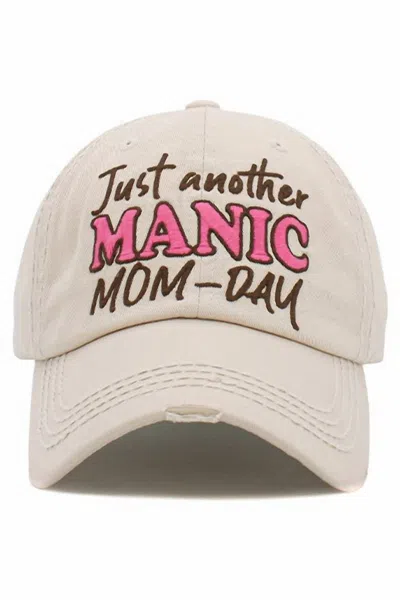 Your Fashion Wholesale Women's Just Another Manic Mom-day Distressed Trucker Cap In Stone In White