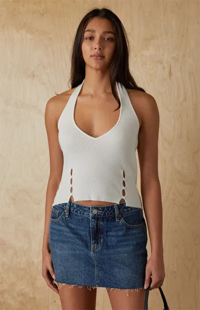 Your Favorite Women's Button Front Sweater Halter Top In White