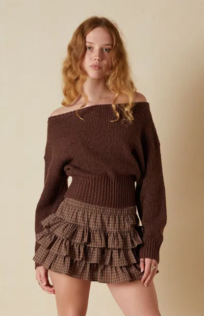 Your Favorite Women's Cosette Ribbed Off-the-shoulder Sweater In Brown