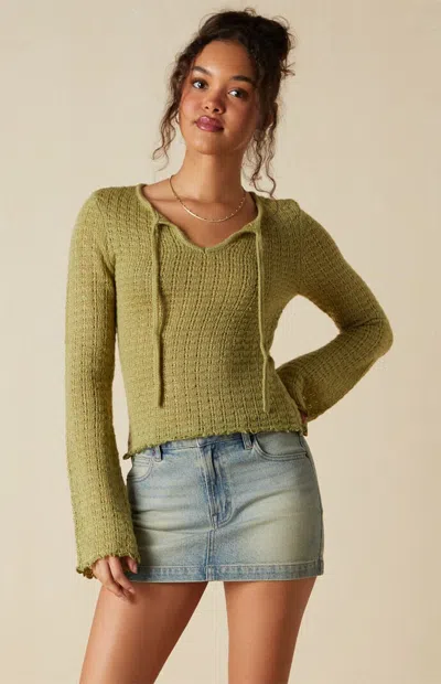 Your Favorite Women's Diana Open Knit Tie Front Sweater In Moss In Green