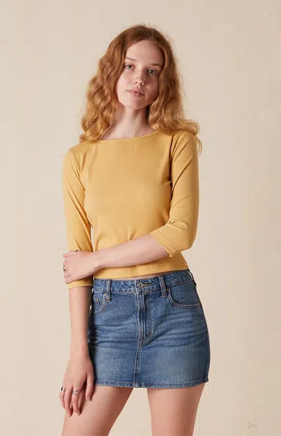 Your Favorite Women's Donna Crew Neck 3/4 Sleeve Top In Yellow