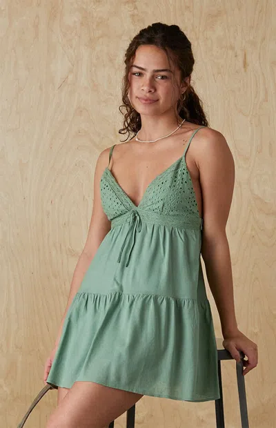 Your Favorite Women's Eyelet Babydoll Mini Dress In Sage In Green