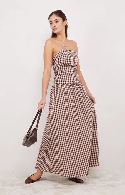 Your Favorite Women's Gemma Strapless Gingham Maxi Dress In Brown
