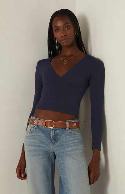 Your Favorite Women's Gianna Plunge V-neck Long Sleeve Top In Navy In Blue